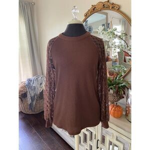 Set off Brown and White Cotton Long-Sleeved Shirt (Size Small)